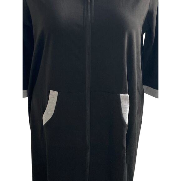 Size L EKOUAER Lightweight Full Zip Black Pockets Lounge Wear House Coat Robe - Picture 4 of 7
